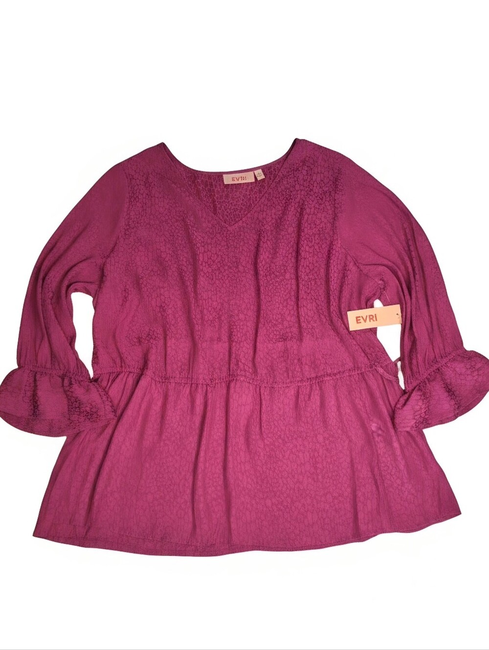 EVRI Raspberry V-Neck Peplum Tunic - Picture 4 of 12